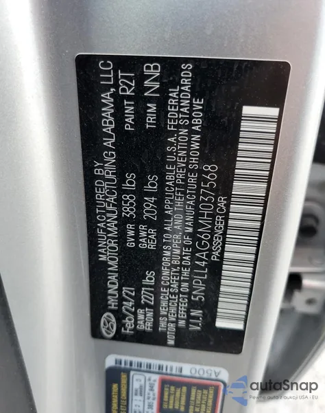 2021 Hyundai Elantra Se из США, поврежденный, VIN 5NPLL4AG6MH037568